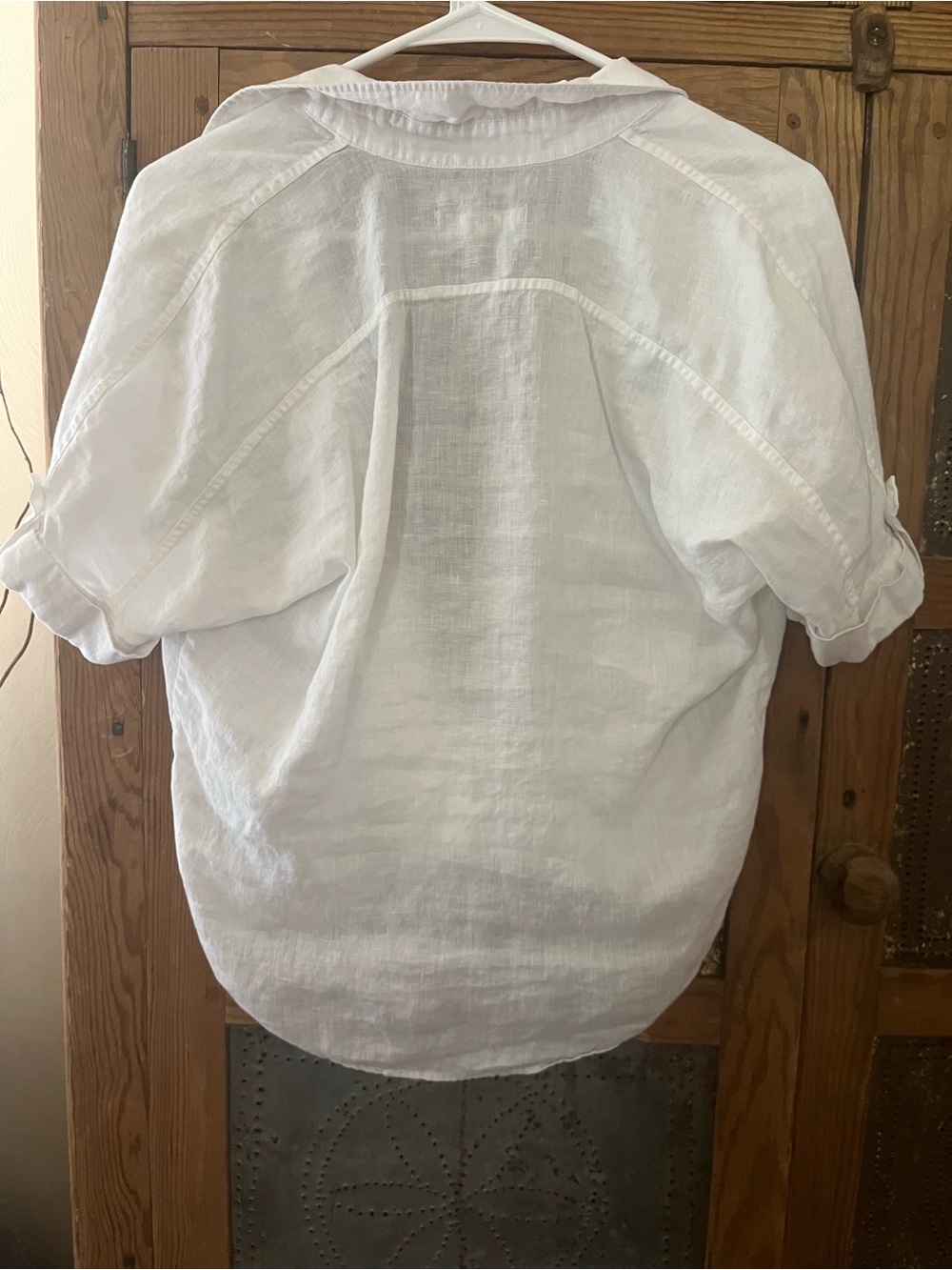 7 For All Mankind White Linen Draped Surplice Short Sleeve Top - Picture 4 of 4